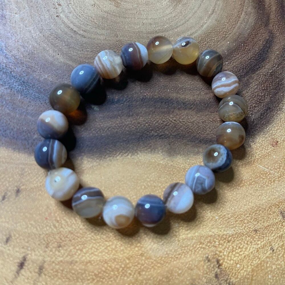 Botswana Agate beaded 10mm beads stretch bracelet striped natural handmade new e